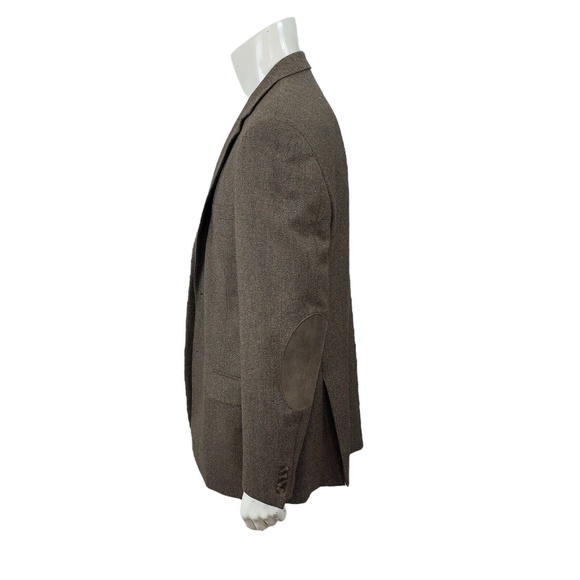 Andrew Fezza Brown Tweed Patch Elbow Blazer Wool Silk Nylon Blend Mens 44L - Picture 9 of 15